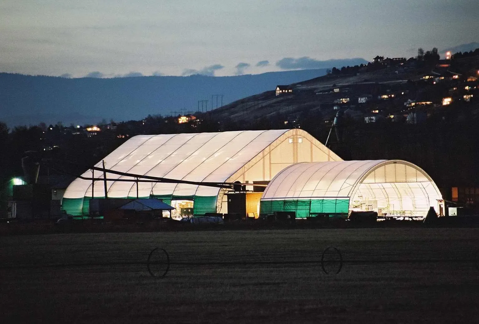Coldstream Lumber mill lit up at night